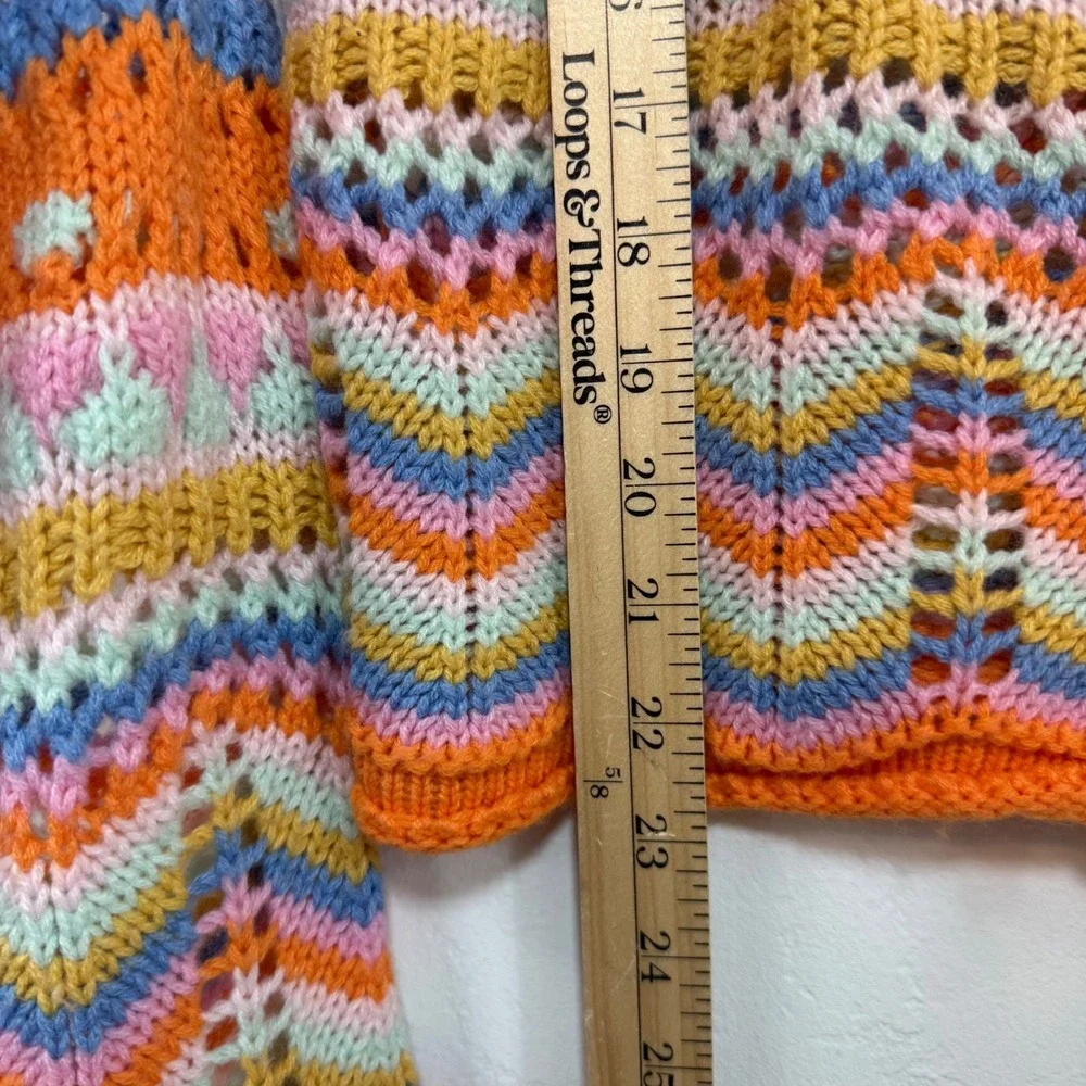 Rainbow Crochet Knit‎ Cardigan Orange Blue Chevron Boho Festival Summer Sz S / M